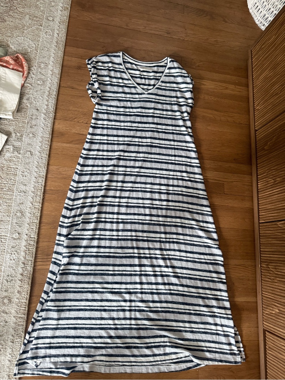 Lou & Grey Navy and White Striped V-Neck Maxi Dress